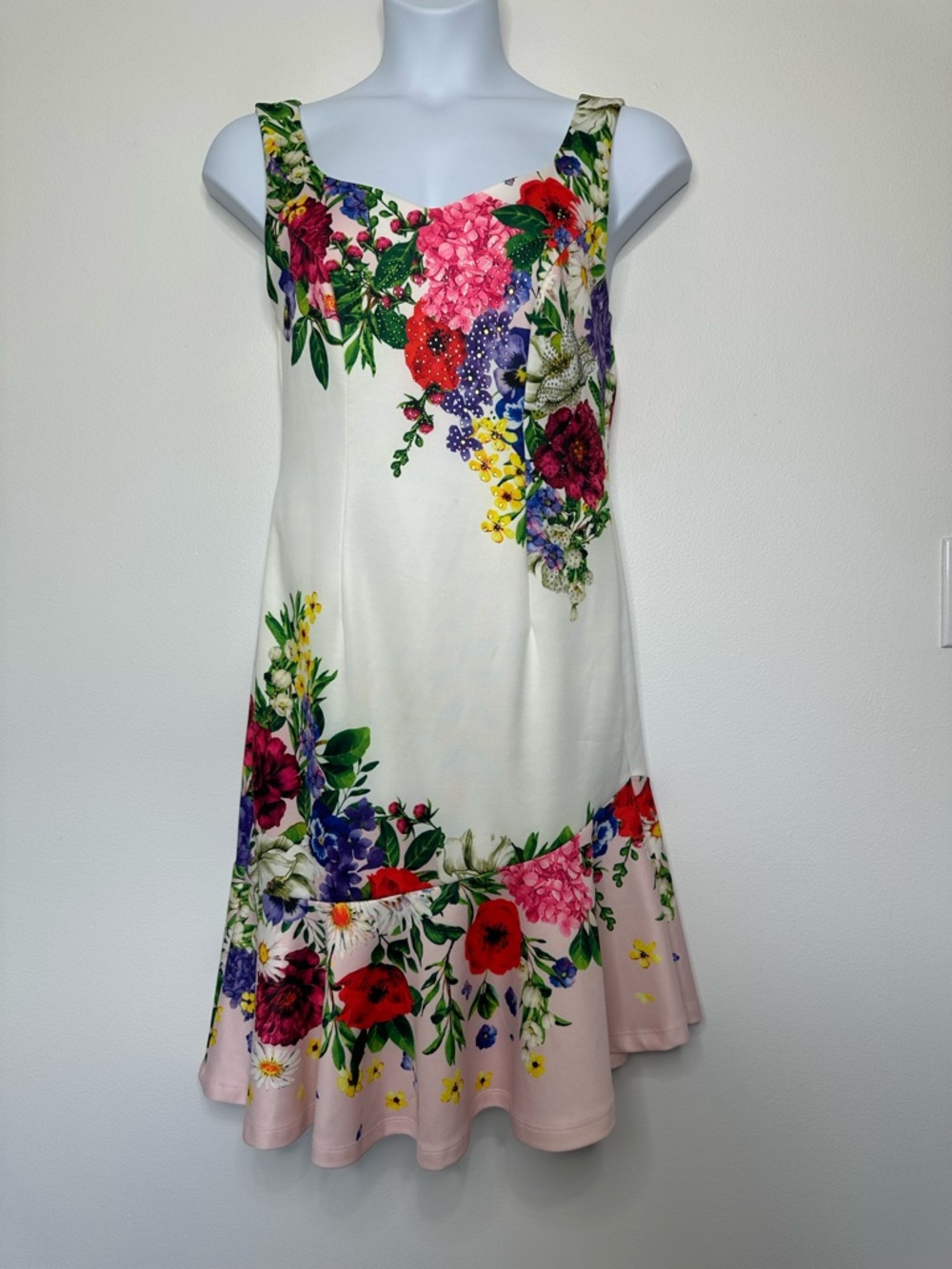 Venus Floral Midi Dress‎ Size L White Floral Rhinestones
